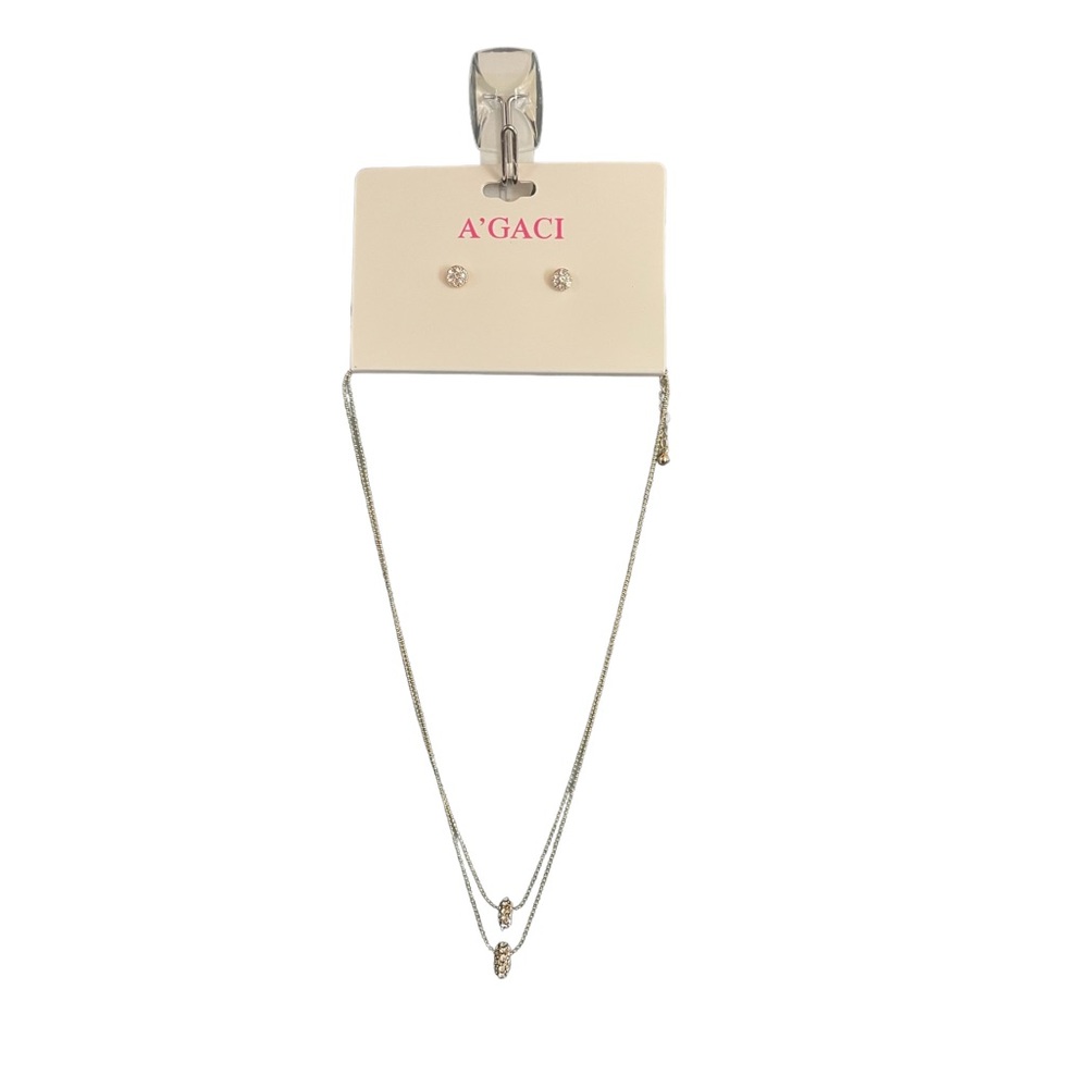 Gold tone pierced earrings and necklace set